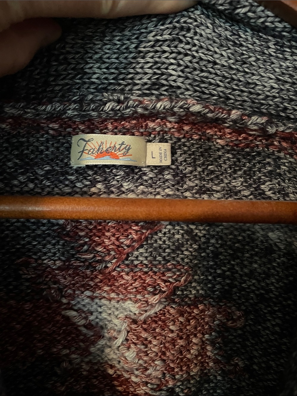 Faherty Gray & Rust Geometric Shawl-Collar Cardigan - Picture 2 of 7